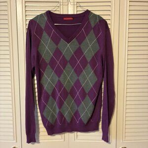 Stockhomme Purple V-Neck Argyle Sweater